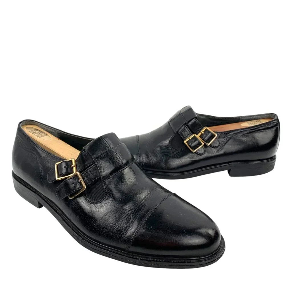 FRATELLI Footwear‎ Black Leather Double Monk Strap Cap Toe Dress Shoes